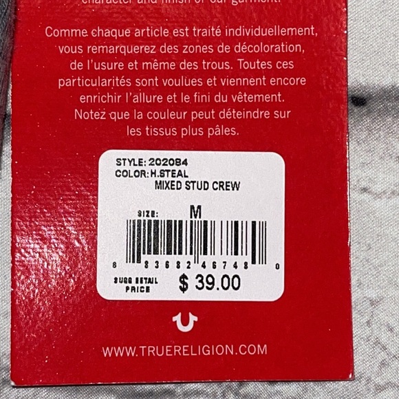 NWT LADIES “TRUE RELIGION MIXED STUD CREW TEE SZ M - Picture 4 of 6